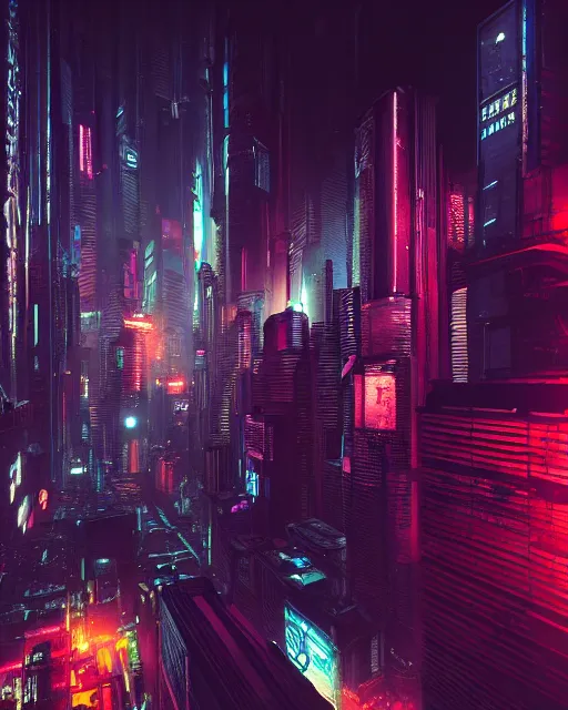 Image similar to cyberpunk scifi scene of a city at night, drone view, drones flying by, artstation, matt painting, very detailed, maximalism, ambient occlusion, volumetric light, atmospheric haze, unreal engine, hyper realism, realistic shading, cinematic composition, realistic render, octane render, detailed textures, photorealistic, wide shot