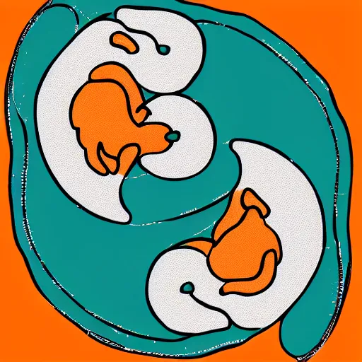 Prompt: two orange cats sleeping in a basket in a ying Yang pattern, realistic