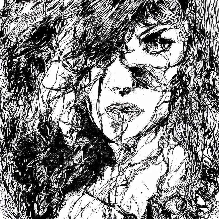 Image similar to portrait of shakira in the style of marc silvestri pen and ink drawing, high detail