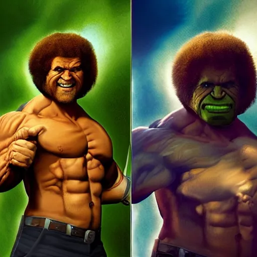 Image similar to photomanipulation of BOB ROSS as hulk, marvel