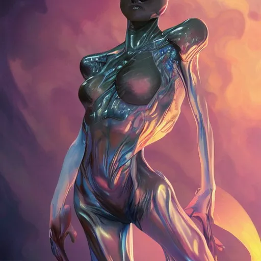 Prompt: posing alien digital artwork by artgerm and wlop and alex ross and alphonse mucha, trending on artstation
