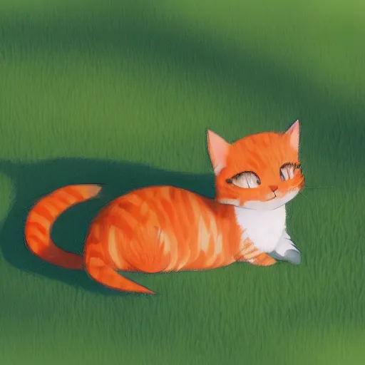 Image similar to orange kitten sleeping in the park, makoto shinkai, trending on artstation