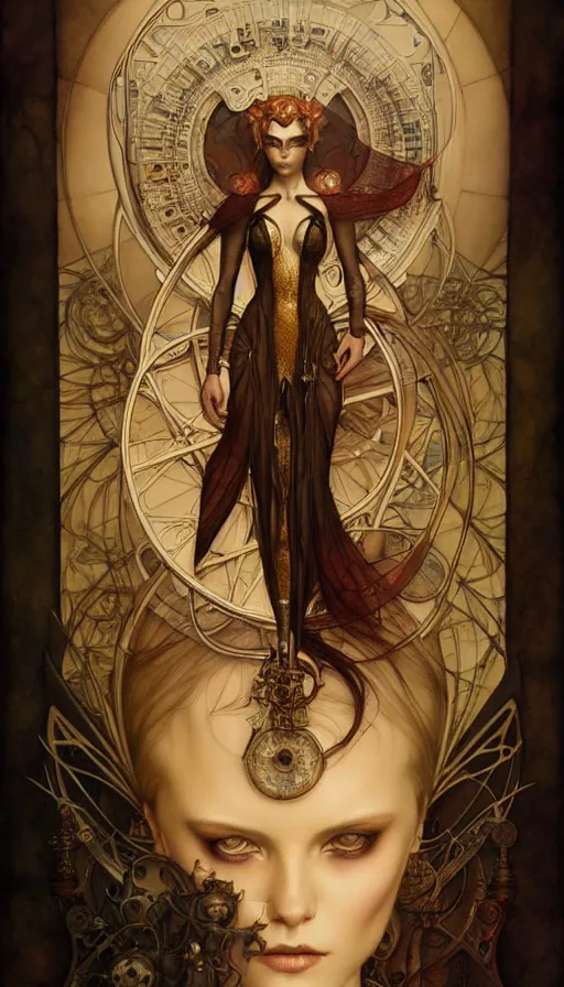 Prompt: timemachine schematics painted by tom bagshaw, mobius, mucha M. C. Escher, gold paint, ink, gnarly details