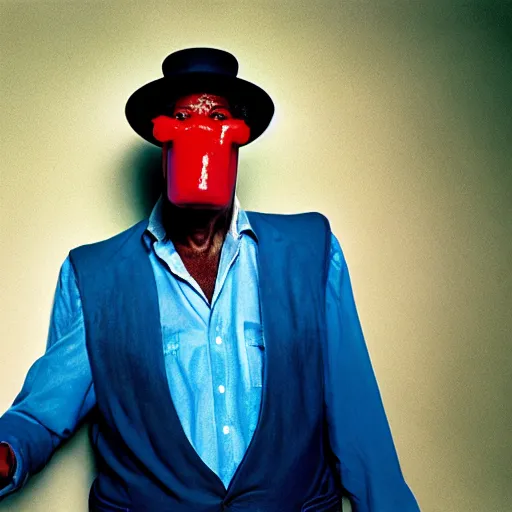 Image similar to uhd photorealisitc candid photo of the kool - aid guy. photo by annie leibowitz and steve mccurry