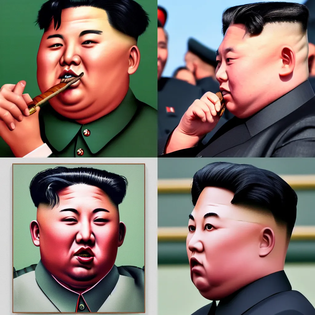 Prompt: side view of kim jong un with a cuban cigar in his mouth, anatomically correct, hyperrealistic, natural colors, during the day, photograph,