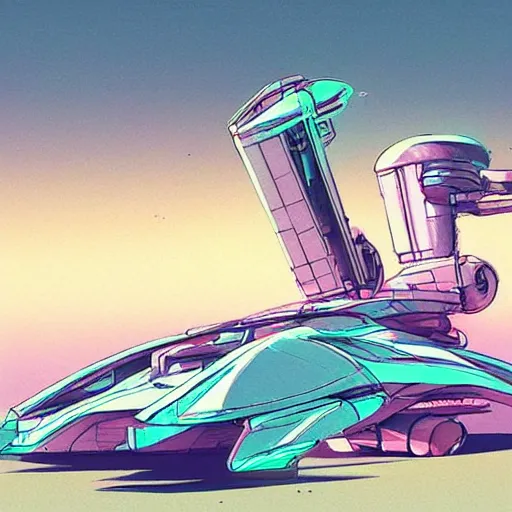 Prompt: pastel coloured illustration of alien spaceship scifi tech hardsurface shape form exploration, big medium small, artstation, colored marker, syd mead, ian mcque, concept art