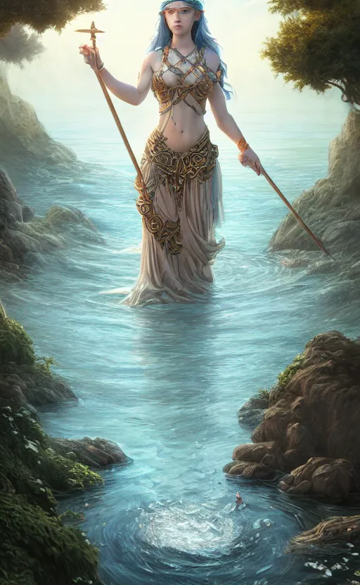 Image similar to the goddess of the lake, highly detailed, d & d, water everwhere fantasy, highly detailed, digital painting, trending on artstation, concept art, sharp focus, global illumination, ray tracing, illustration, art by artgerm and greg rutkowski and fuji choko and viktoria gavrilenko and hoang lap