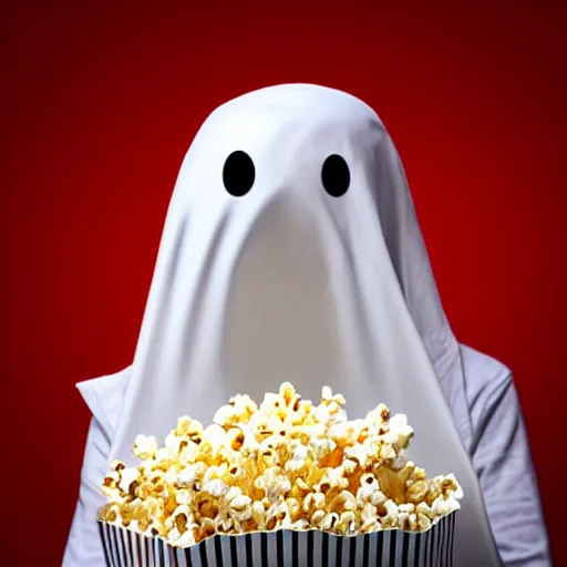 Prompt: ghost putting popcorn in the mouth