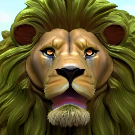 Prompt: A life-size lion made out of jello, zbrush model, weta digital, subsurface scattering, perfect render