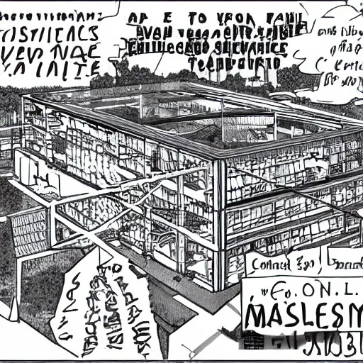 Image similar to cambridge school of architecture in the year 3000, manga