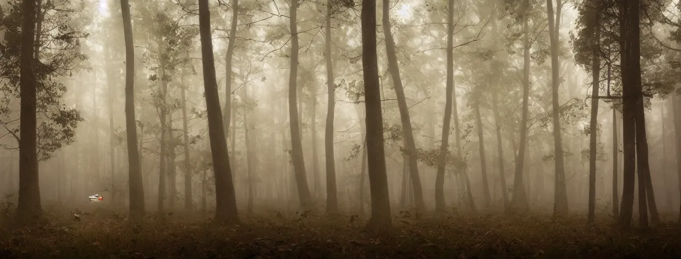 Prompt: dark foggy forest in the night, dangeous scifi robots with strong lights are searching for hidden humans, postapo style, heavy rain, reflections, high detail, dramatic moment, motion blur, dense ground fog, dark atmosphere, saturated colors, by darek zabrocki, render in unreal engine - h 7 0 4