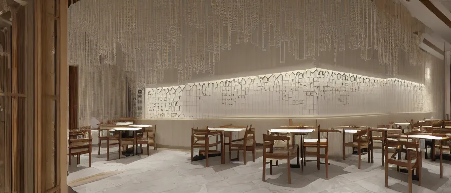 Prompt: a beautiful hyperdetailed interior render of roasted string hotpot restaurant restaurant yan'an, wall corner, from china, paper wall and white tile floor, with merchant logo, fine delicate structure, chinese style, simple composition, simple style structure decoration design, victo ngai, 4 k hd