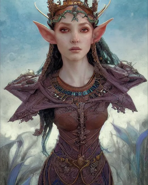 Image similar to a beautiful elf queen by BROM, Edgar Maxence and Ross Tran and Michael Whelan and Jules Bastien-Lepage