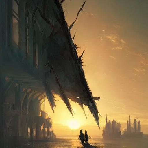 Prompt: My walls are bleeding my nails are broken but morning sunrise is so bright and splendid, sinister by Greg Rutkowski