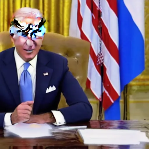 Prompt: joe biden lasering russia with his eyes