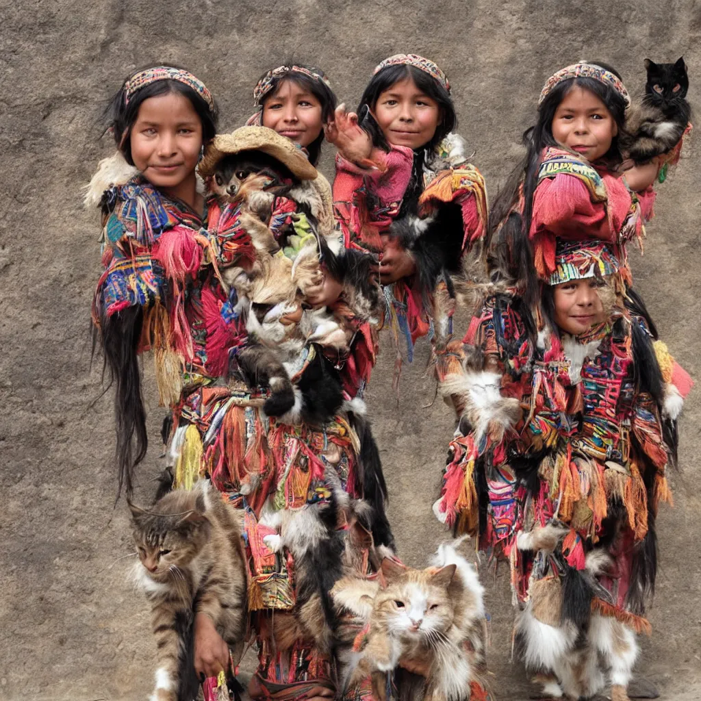 Prompt: inca people with cats