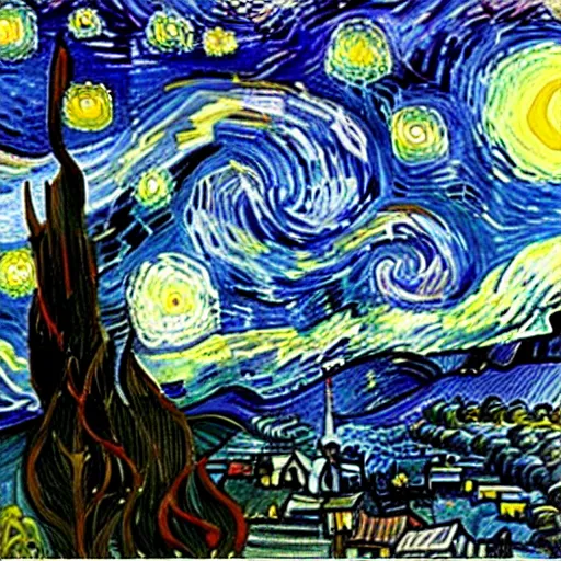 Prompt: painting of a starry night sky with homer simpson in a village, art by vincent van gogh