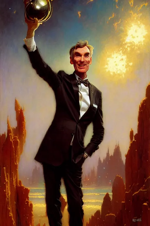 Prompt: bill nye by gaston bussiere, bayard wu, greg rutkowski, giger, maxim verehin