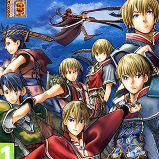 Prompt: suikoden, playstation, cover art