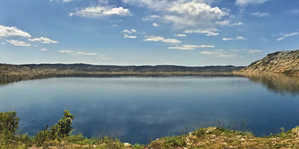 Image similar to lake with black water above side view, sky horizon