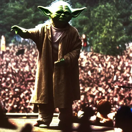 Image similar to yoda performing at woodstock