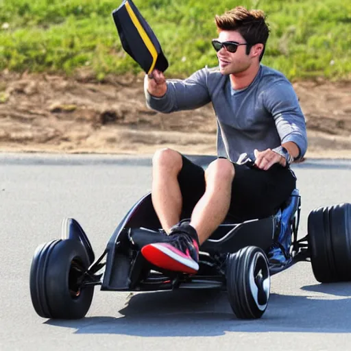 Image similar to zac efron racing a go kart