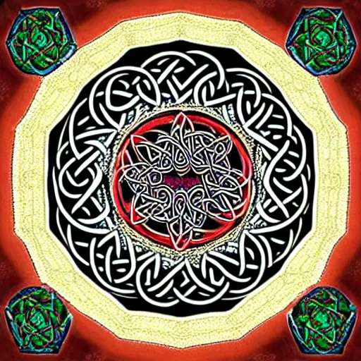 Image similar to ornate psychedelic twisting three dimensional celtic pattern vortex inside a hexagonal shape, intricate detail, complex