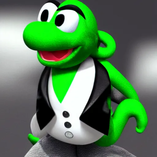 Prompt: Yoshi wearing a tuxedo, 3d render, higly detailed, 4k, unreal engine