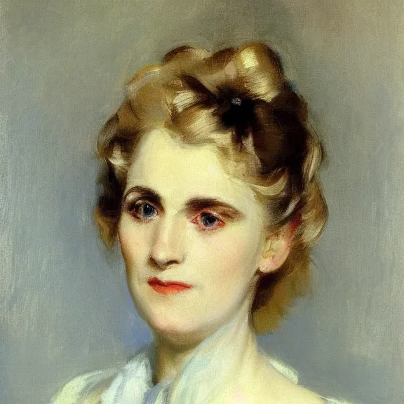 Image similar to closeup portrait of a middle aged maid with blonde hair, by sargent, 1880