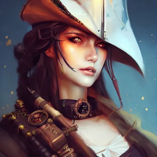 Prompt: portrait of a steampunk pirate, by guweiz and wlop and artgerm