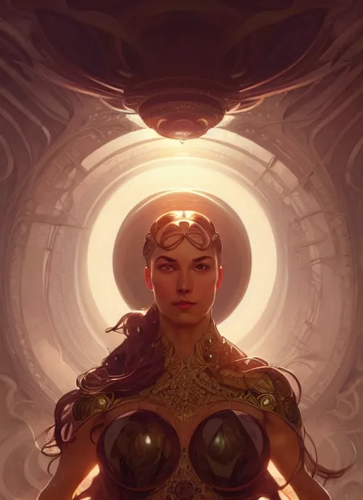 Image similar to portrait of a giant eye floating in the air, d & d, muscular! fantasy, intricate, elegant, highly detailed, digital painting, artstation, concept art, smooth, sharp focus, illustration, art by artgerm and greg rutkowski and alphonse mucha