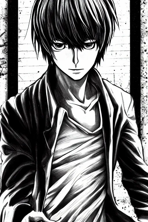 Image similar to light yagami, god of the new world, highly detailed, digital art, sharp focus, trending on art station, death note