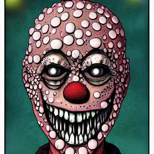 Image similar to trypophobia Coulrophobia agoraphobia hemophobia, horror, realistic