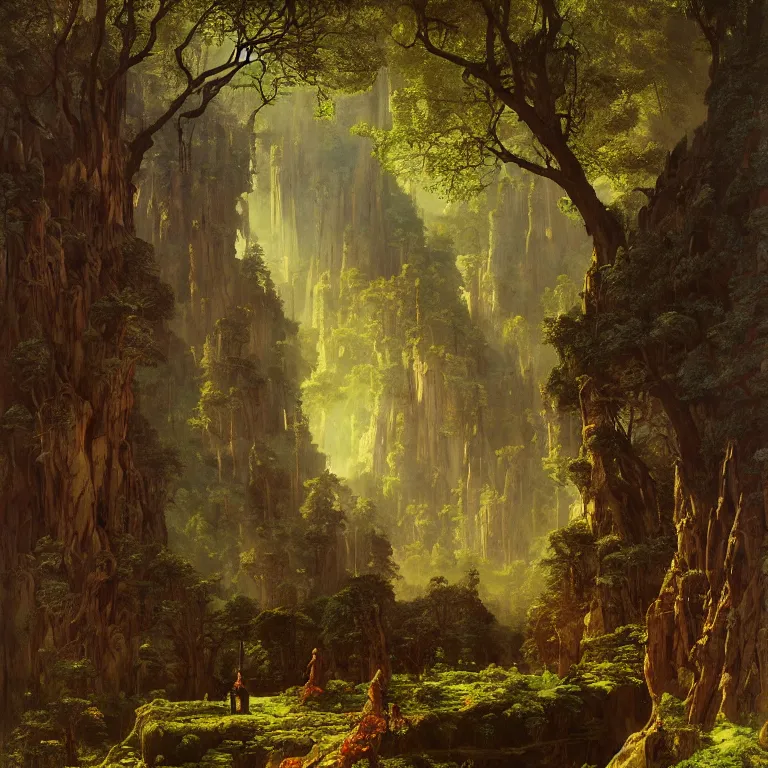 Image similar to a detailed landscape painting inspired by moebius and beksinski of a great forest with path and man with a cape over his head. fantasy poster. cinematic fantasy scene. aurora lighting. fantasy. carl spitzweg. baroque elements. baroque element. intricate artwork by caravaggio. oil painting. award winning. dramatic. trending on artstation. 8 k