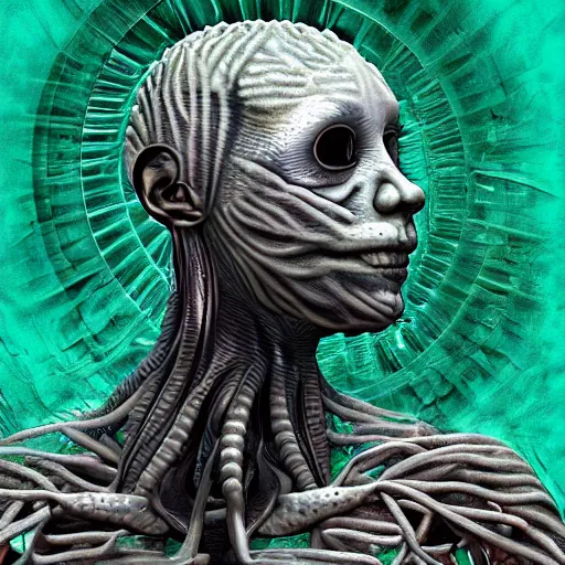 Prompt: an evolved human with new organs to thrive in a polluted environment, award winning digital art by philip hood