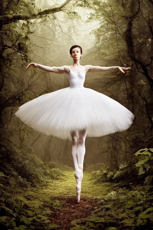 Image similar to a beautiful prima ballerina in white dress in a forest, inspired by thomas eakes & greg rutkowski & xiang duan, perfect symmetry, magic realism, post - processing, extremely hyper - detailed, intricate, soft - lighting, lifelike attributes, masterpiece, pastel'