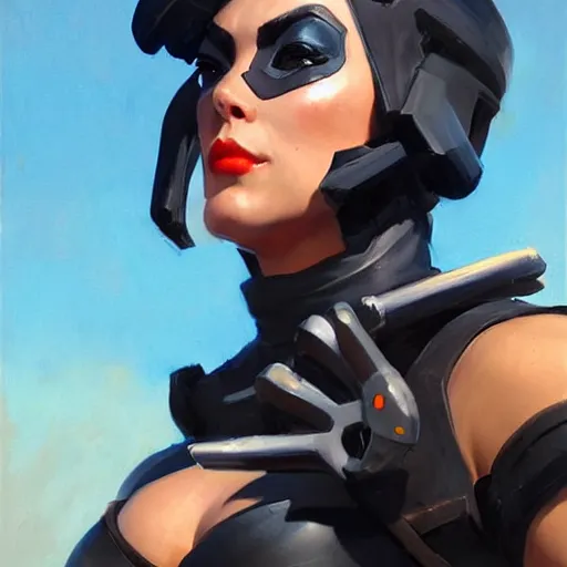 Image similar to greg manchess portrait painting of partially armored domino as overwatch character, medium shot, asymmetrical, profile picture, organic painting, sunny day, matte painting, bold shapes, hard edges, street art, trending on artstation, by huang guangjian and gil elvgren and sachin teng