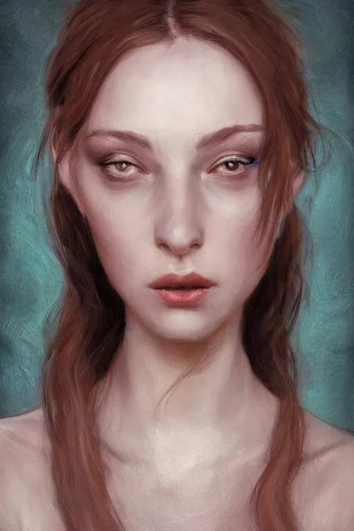 Image similar to Portrait of a Beautiful sad female model, elegant, digital painting, highly detailed, artstation, concept art, smooth, sharp focus, illustration, art by Klimt .