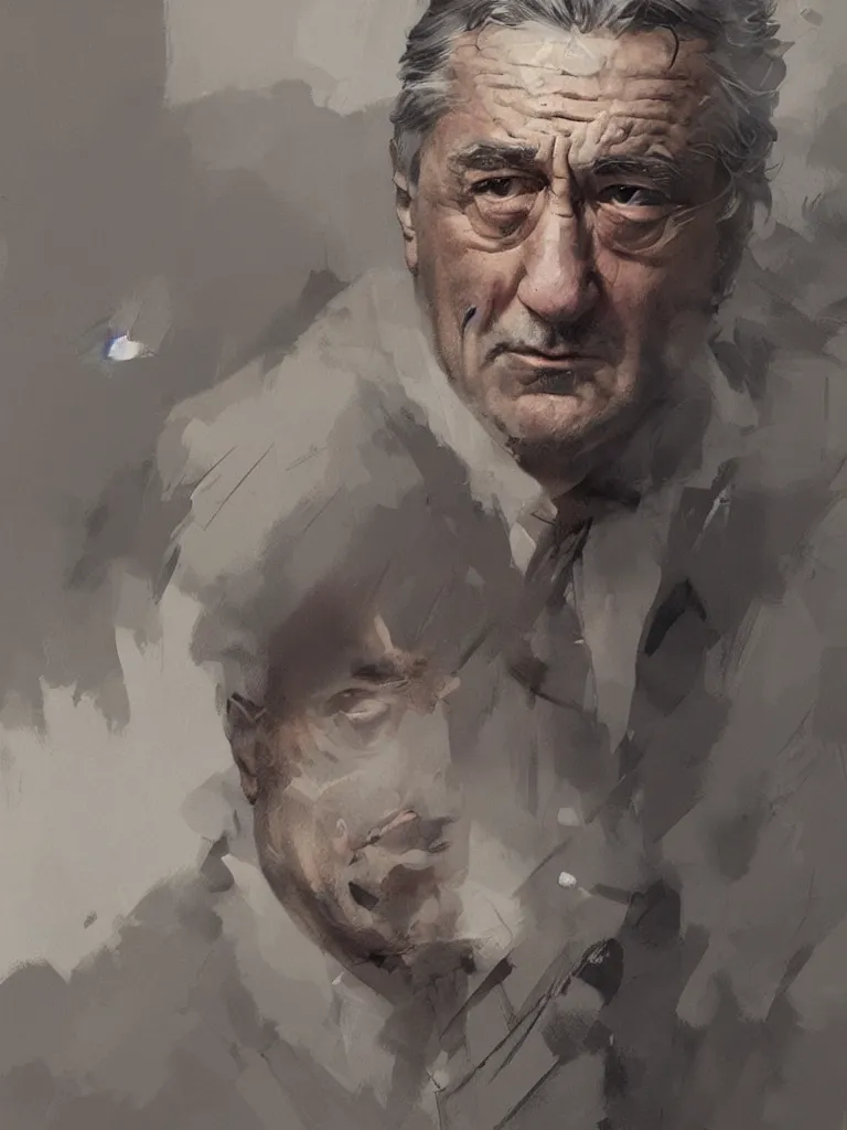 Prompt: A portrait of Robert de Niro art by greg rutkowski, matte painting, trending on artstation