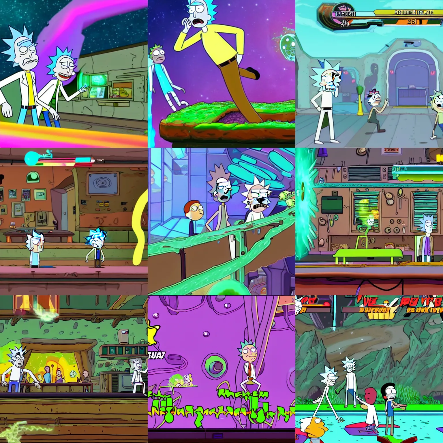 Prompt: Screenshot from the Rick and Morty PlayStation 1 game