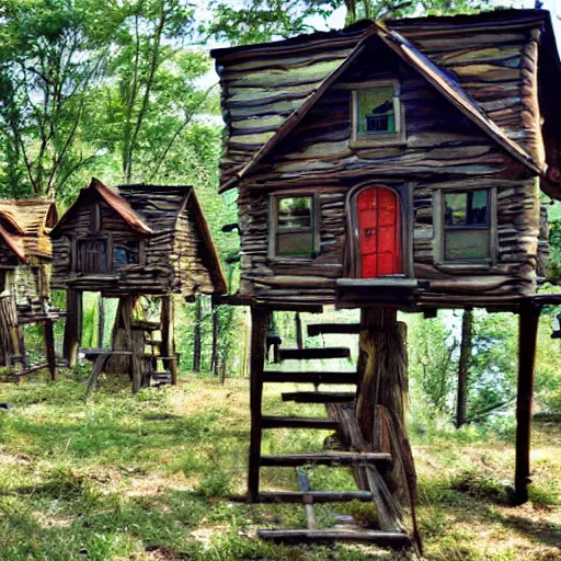 Prompt: Baba yaga houses walking around on stilts