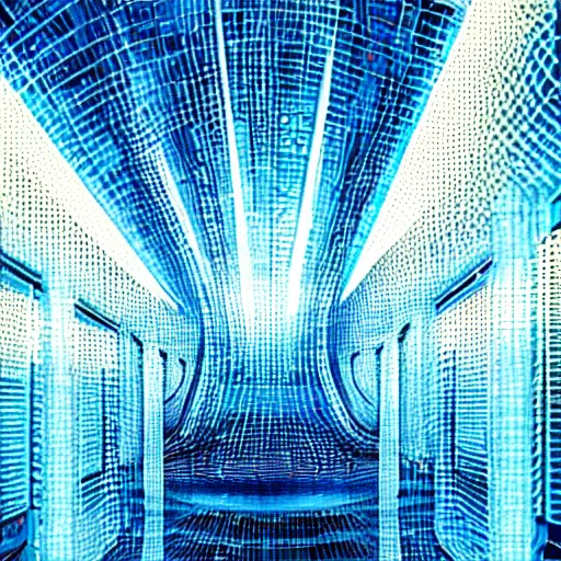 Prompt: closeup portrait of an ethereal coca cola factory made of blue light, divine, cyberspace, mysterious, dark high-contrast concept art