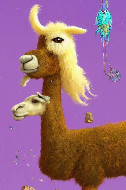 Image similar to A cute adorable furry llama made of dreams and hopes, 4k hd storybook illustration by Brian Froud, Geoff Darrow, Moebius, Beeple, detailed illustration, #oc, Artstation, CGsociety, behance