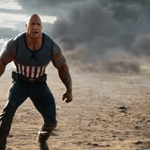 Image similar to film still of Dwayne the Rock Johnson fighting in avengers endgame