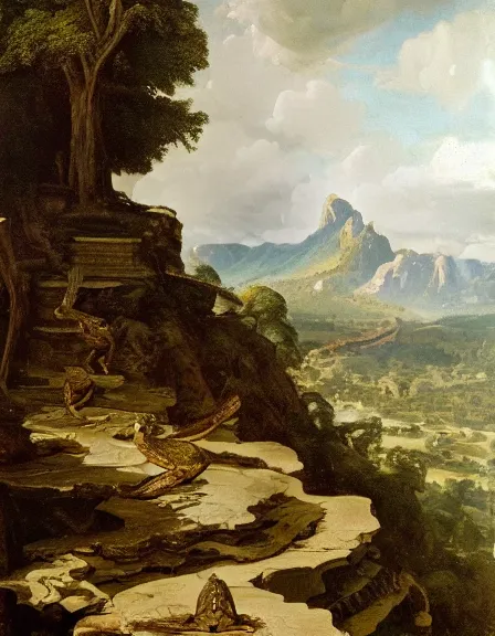 Prompt: a Happy frog by Ansel Adams and Bernardo Bellotto, oil on canvas, artstation, dramatic scenery, masterpiece, aesthetic
