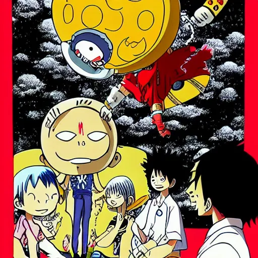 Prompt: luffy Moon landing by Eiichiro Oda