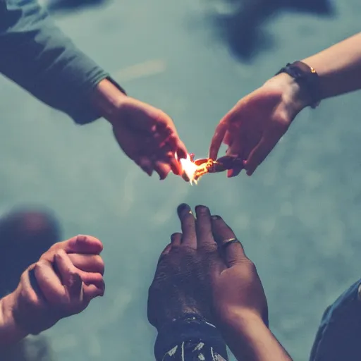 Image similar to photograph of people bonding around a firecircle, kismet