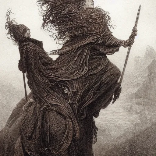 Image similar to a masterpiece! photographic portrait of a a cloaked woman riding the back of a scarlet - colored!! beast!! with seven heads!! and ten horns!! by gustave dore and sam spratt and allen williams, trending on artstation, cgsociety, 8 k hd, earthtone colors,