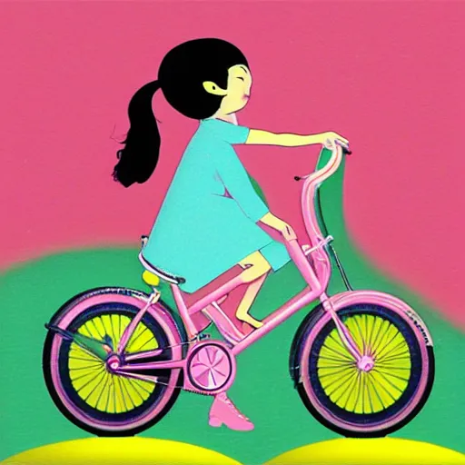 Prompt: girl riding brompton bicycle, by chiho aoshima