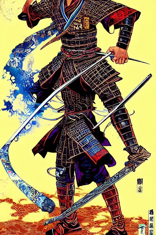 Image similar to poster of stephen curry as a samurai, wearing han - era armor, by yoichi hatakenaka, masamune shirow, josan gonzales and dan mumford, ayami kojima, takato yamamoto, barclay shaw, karol bak, yukito kishiro